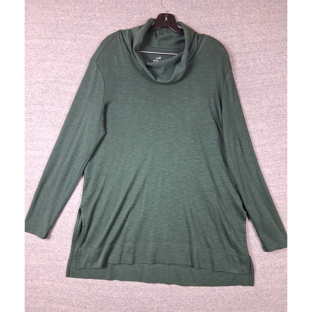 J Jill Womens Shirt L Green Pima Cotton Cowl Neck Tunic Capsule Coxy Chic Earthy